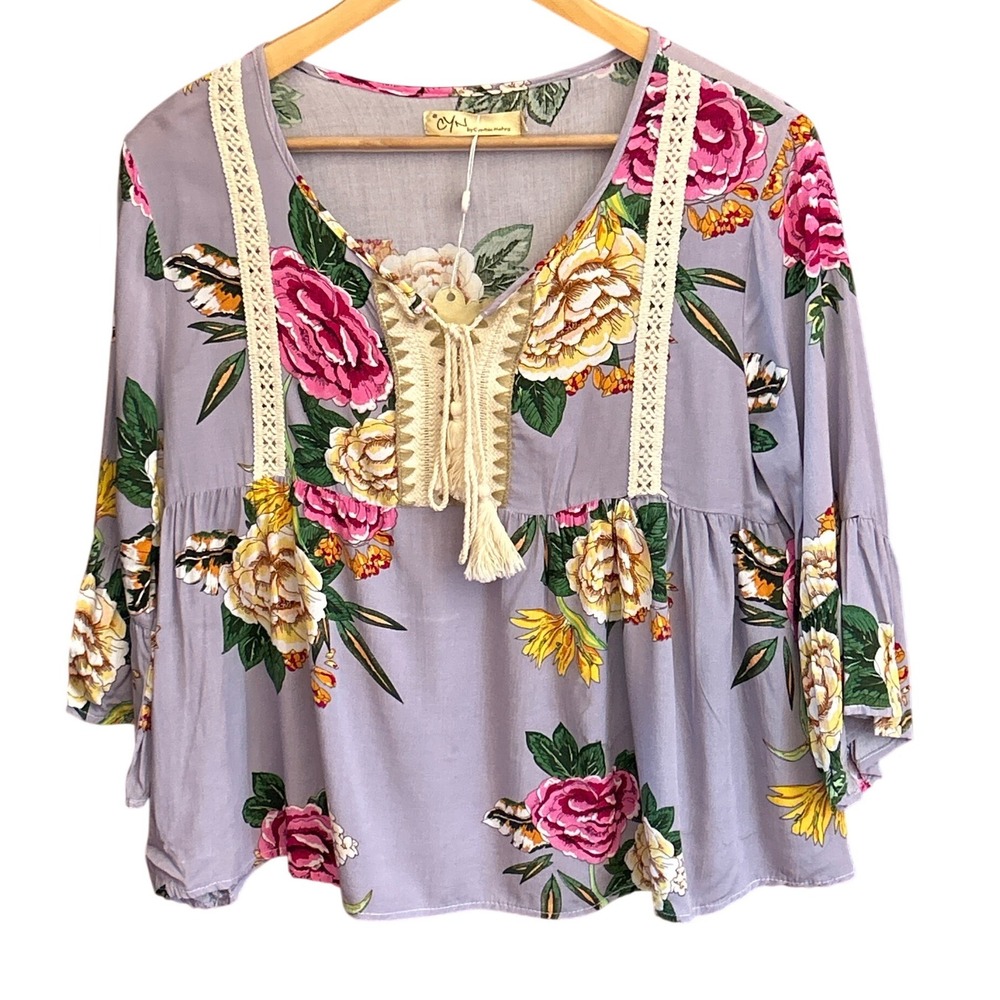 Cyn by Cynthia Mehra Floral Peplum Top Boho Cottagecore Summer Festival Garden